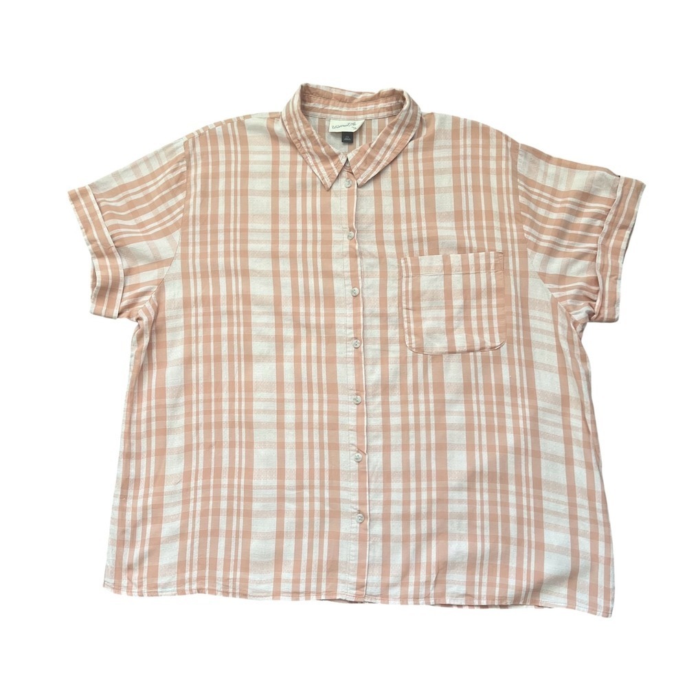Universal Thread XXL Peach Plaid Short Sleeve Button Down Shirt Pocket (0873)
